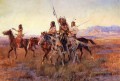 Vier montiert Inder Charles Marion Russell circa 1914 Indianer Westlichen Amerikanischen Charles Marion Russell